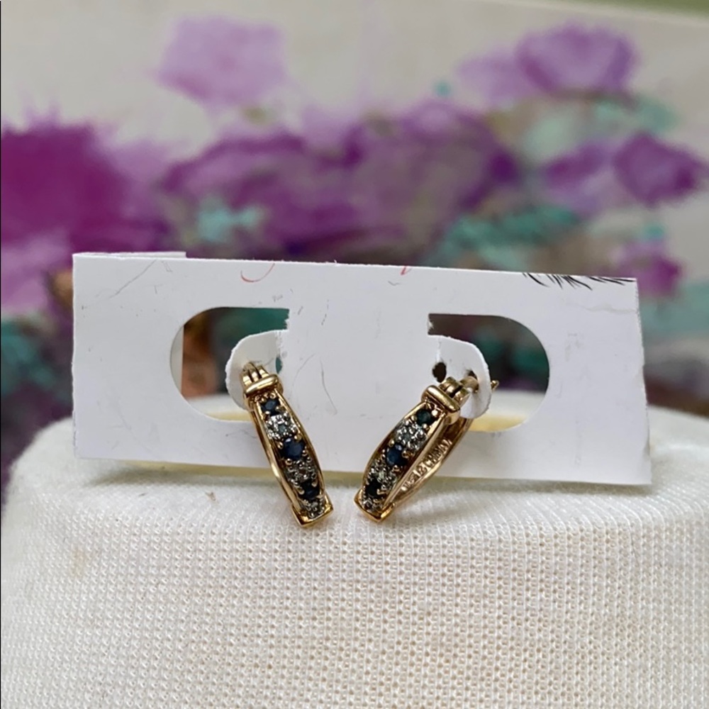 Gold Huggie Earrings with Black Stone Accents